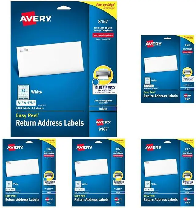 Main image of Printable Return Address Labels with Sure Feed, White, 2,000 Blank Mailing Labels (08167) 1/2" x 1 3/4" (Pack of 5)
