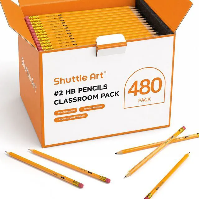Main image of 480 Pack #2 HB Pencils Pre-Sharpened, Bulk Pencils with Erasers Break-Resistant Yellow Pencils, Bulk Pack Graphite Pencils for Teacher & Students, Back to School Supplies
