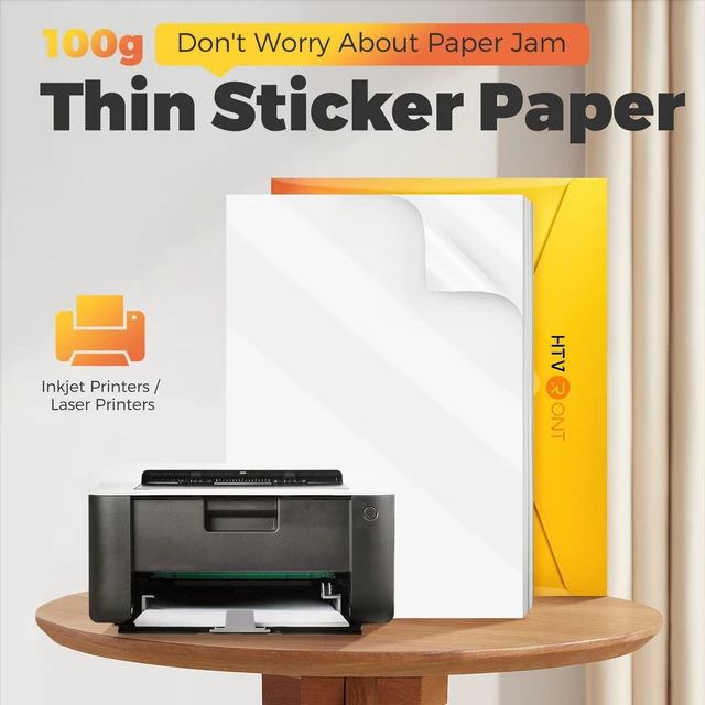 Alt view image 3 of 6 - Printable Vinyl Sticker Paper, 8.5"X11", 100 Sheets, Glossy White For Inkjet Printer, Dries Quickly, Waterproof, Anti-Curl, Jam-Free Design, Great Stickiness, Easy to Use & Peel