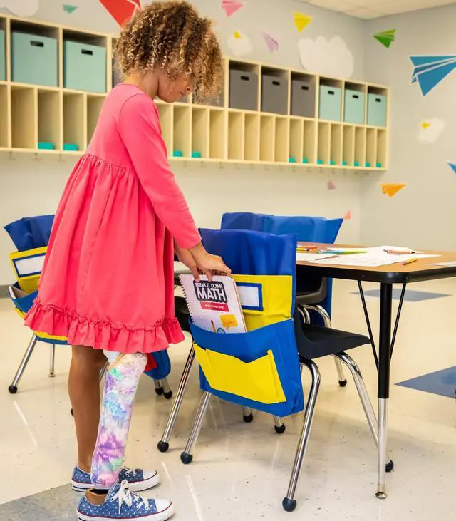 Alt view image 7 of 7 - Chair Pockets for Classroom, Yellow & Blue, 6-Pack Durable 15x19" Chairback Buddy for Classroom Supplies, Desk Buddy Pocket Organizer with Name Tag, Back of Chair Storage