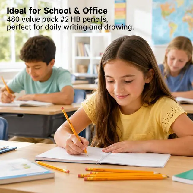 Alt view image 2 of 7 - 480 Pack #2 HB Pencils Pre-Sharpened, Bulk Pencils with Erasers Break-Resistant Yellow Pencils, Bulk Pack Graphite Pencils for Teacher & Students, Back to School Supplies