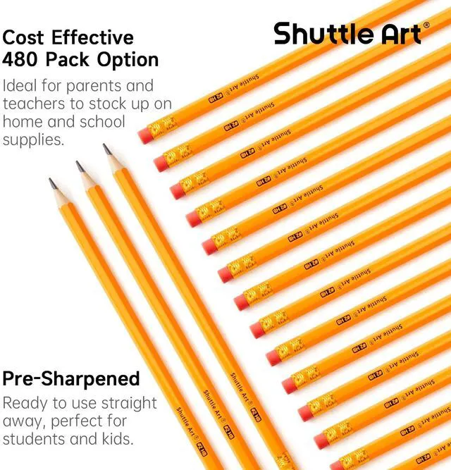 Alt view image 3 of 7 - 480 Pack #2 HB Pencils Pre-Sharpened, Bulk Pencils with Erasers Break-Resistant Yellow Pencils, Bulk Pack Graphite Pencils for Teacher & Students, Back to School Supplies