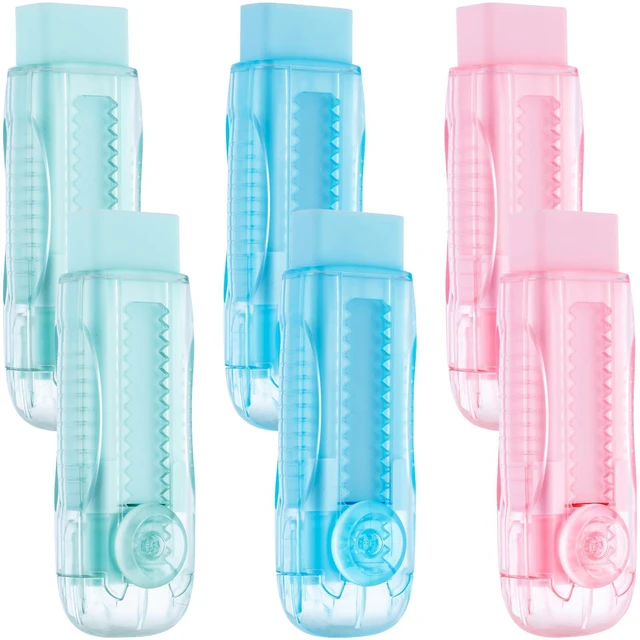 Main image of 6 Pack Sliding Retractable Rubber Erasers, Push-Pull Large Pencil Erasers with Transparent Plastic Sleeve, Soft Rubber Erasers for Office, Drafting, and Everyday Use