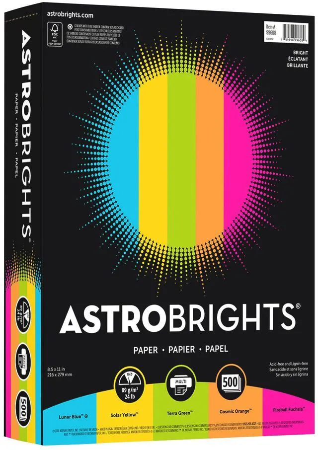 Main image of Astrobrights® Bright Color Paper, Letter Size Paper, 24 lb, Assorted Colors, 500 Sheets