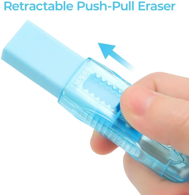 Alt view image 5 of 6 - 6 Pack Sliding Retractable Rubber Erasers, Push-Pull Large Pencil Erasers with Transparent Plastic Sleeve, Soft Rubber Erasers for Office, Drafting, and Everyday Use
