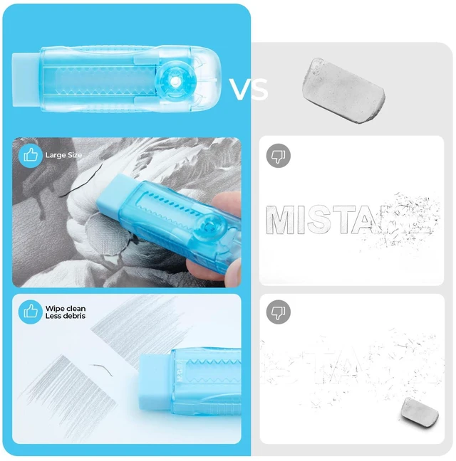 Alt view image 3 of 6 - 6 Pack Sliding Retractable Rubber Erasers, Push-Pull Large Pencil Erasers with Transparent Plastic Sleeve, Soft Rubber Erasers for Office, Drafting, and Everyday Use