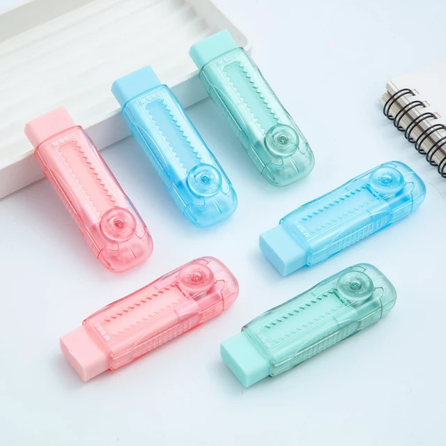 Alt view image 6 of 6 - 6 Pack Sliding Retractable Rubber Erasers, Push-Pull Large Pencil Erasers with Transparent Plastic Sleeve, Soft Rubber Erasers for Office, Drafting, and Everyday Use