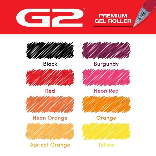 Alt view image 5 of 7 - G2 Gel Roller Pens, G2 Boost Red Pens Pack, 8 Pack Pouch, Assorted
