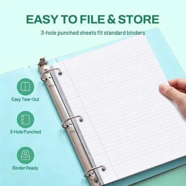 Alt view image 4 of 7 - 5 Subject Notebook College Ruled - 400 Pages, 9"x11", 5 Pocket Colored Dividers, 3-Hole Punched Paper, Dark Green