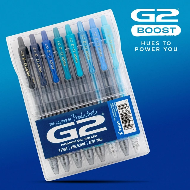 Alt view image 2 of 7 - G2 Gel Roller Pens, G2 Boost Blue Pens Pack, 8 Pack Pouch, Assorted