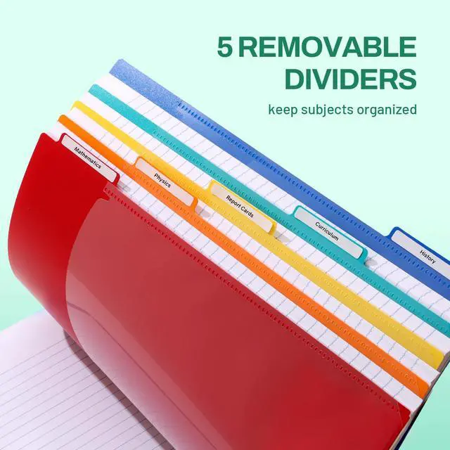 Alt view image 3 of 7 - 5 Subject Notebook College Ruled - 400 Pages, 9"x11", 5 Pocket Colored Dividers, 3-Hole Punched Paper, Dark Green