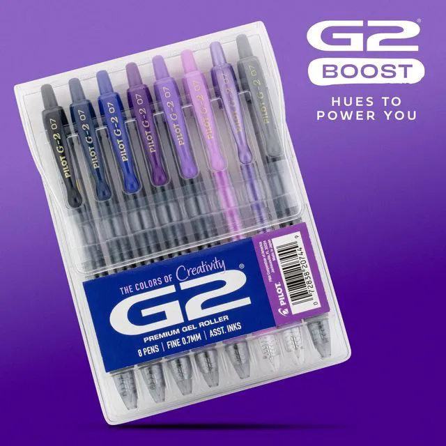 Alt view image 2 of 7 - G2 Gel Roller Pens, G2 Boost Purple Pens Pack, 8 Pack Pouch, Assorted