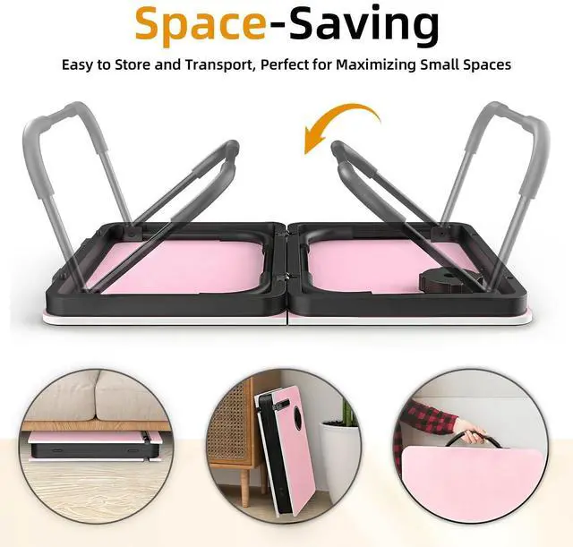Alt view image 5 of 7 - 23.4" Foldable Lap Desk Bed Table with Cup Holder Portable Tray Folds Flat for Easy Storage, No Assembly Laptop Bed Desk, Sturdy and Lightweight, Patent Design,Pink