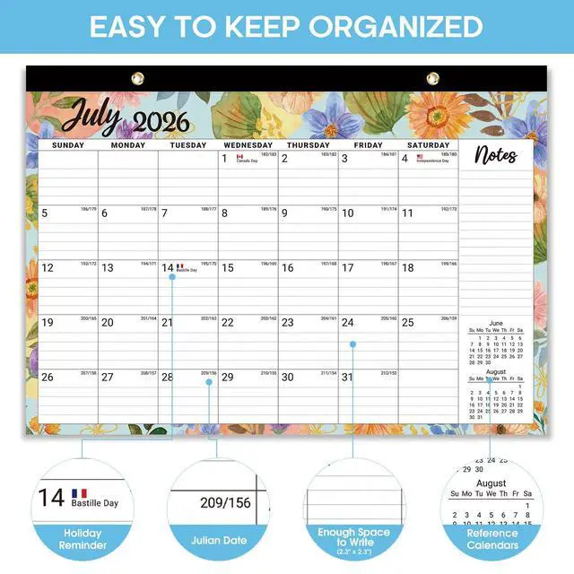 Alt view image 2 of 7 - Desk Calendar 2026-2027, Jul 2026-Dec 2027, 18-Month, 17" x 12" 18-Month Calendar, Large Monthly Desktop & Wall Calendar for Home & Office, Planning and Organization, Botanic Whimsy