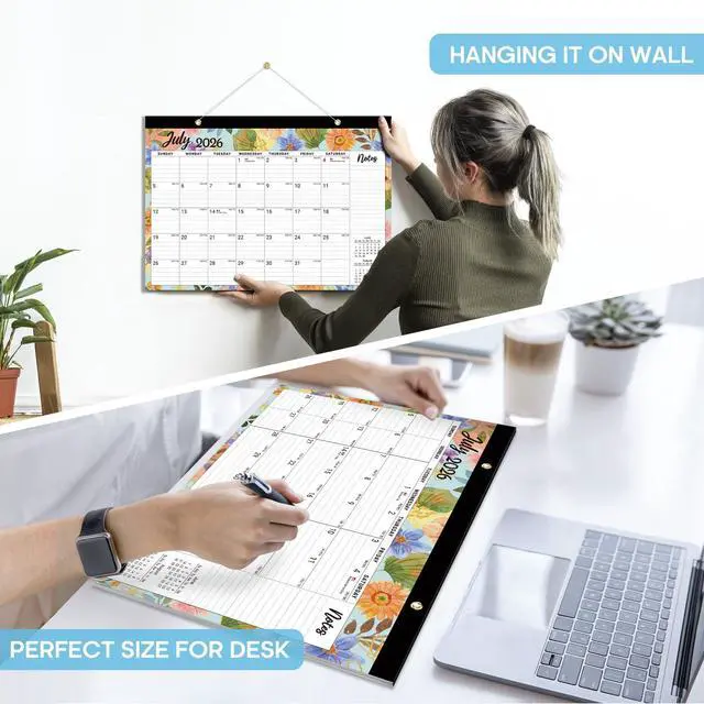 Alt view image 7 of 7 - Desk Calendar 2026-2027, Jul 2026-Dec 2027, 18-Month, 17" x 12" 18-Month Calendar, Large Monthly Desktop & Wall Calendar for Home & Office, Planning and Organization, Botanic Whimsy