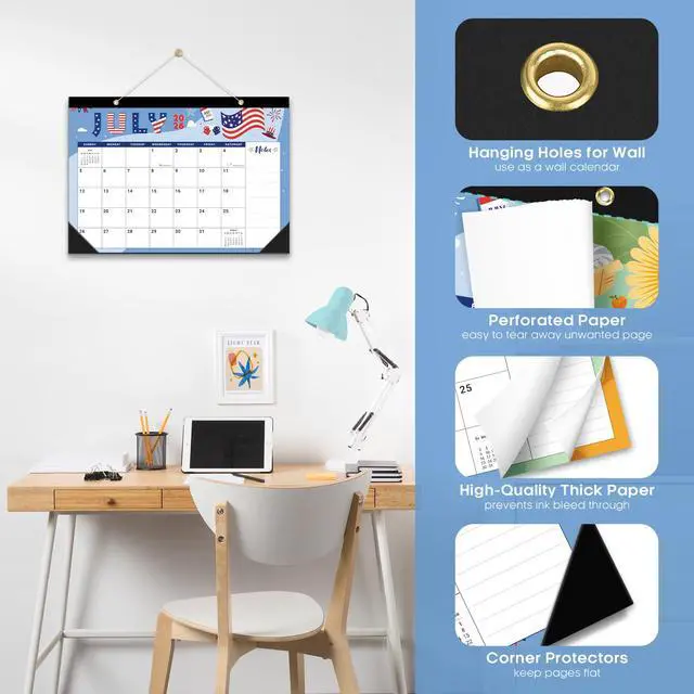 Alt view image 3 of 7 - Desk Calendar 2026-2027, Jul 2026-Dec 2027, 18-Month, 17" x 12" 18-Month Calendar, Large Monthly Desktop & Wall Calendar for Home & Office, Planning and Organization, Festival