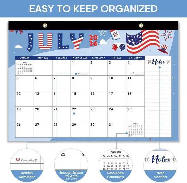 Alt view image 2 of 7 - Desk Calendar 2026-2027, Jul 2026-Dec 2027, 18-Month, 17" x 12" 18-Month Calendar, Large Monthly Desktop & Wall Calendar for Home & Office, Planning and Organization, Festival