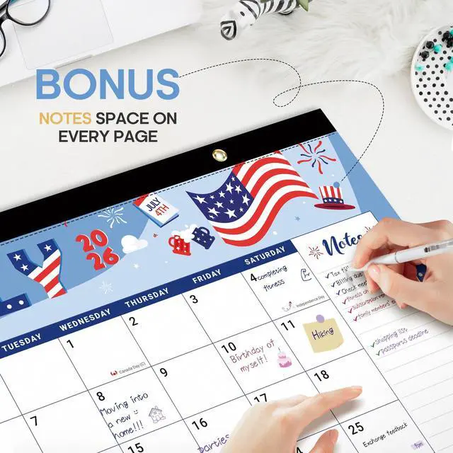 Alt view image 5 of 7 - Desk Calendar 2026-2027, Jul 2026-Dec 2027, 18-Month, 17" x 12" 18-Month Calendar, Large Monthly Desktop & Wall Calendar for Home & Office, Planning and Organization, Festival
