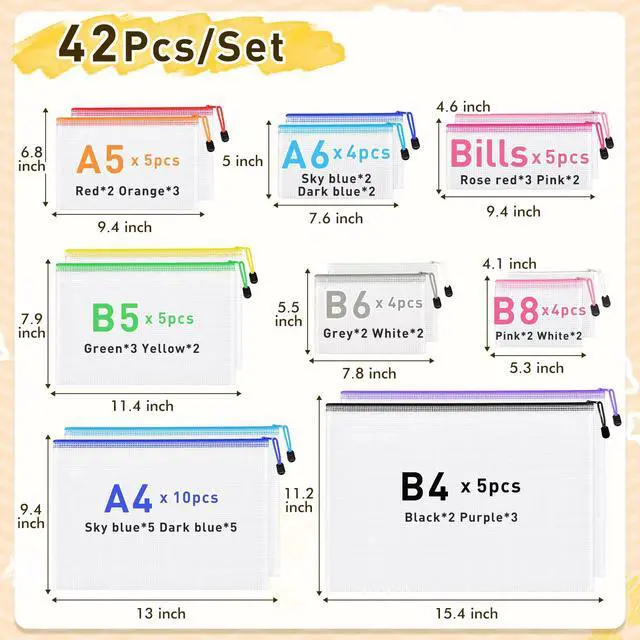 Alt view image 2 of 7 - 42pcs Mesh Zipper Pouch Bags, 8 Sizes Plastic zippered Storage Bags for Organizing, Clear Pouches with Zipper, Waterproof Mesh Pouch for Office Supplies, Home Organize, Travel Storage