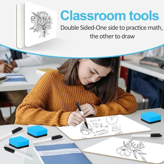Alt view image 7 of 7 - 26 Pack Double Sided Dry Erase Boards with 26 Erasers, 12.5 x 9 Inch Double-Sided Reusable Small White Board, Smooth Writing & Wipe-Clean Design, Portable Study Whiteboard