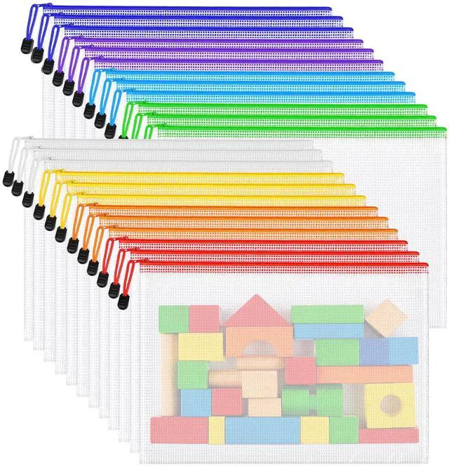 Main image of 24pcs Mesh Zipper Pouch Bags, A3 Large Size 8 Colors Plastic Zipper Bags for Organizing Storage, Clear Pouches with Zipper, Waterproof Mesh Bags for Office Supplies, Home Organize, Travel Storage