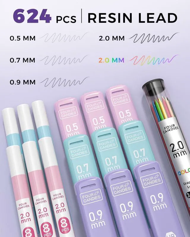 Alt view image 3 of 7 - 36PCS Mechanical Pencil Set with 624 Lead Refills (Cream) 0.5mm - 2.0mm Mechanical Pencils, Aesthetic School Supplies for Writing, Drawing, Drafting, Note-Taking & Back to School