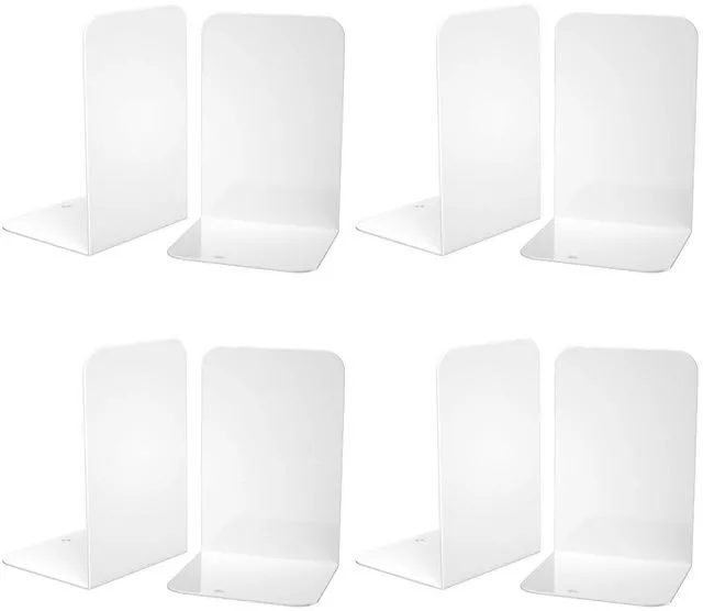 Main image of Bookends 4 Pairs, White Metal Book Ends, Bookends for Shelves, Book Stopper for Heavy Books, Book Dividers for Home Office