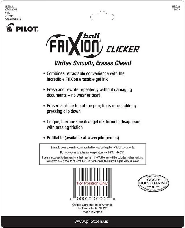 Alt view image 5 of 6 - Frixion Erasable Pens, Fine Point 0.7mm Pack of 12 Black Retractable Ink Pens + 4 Bonus Refills