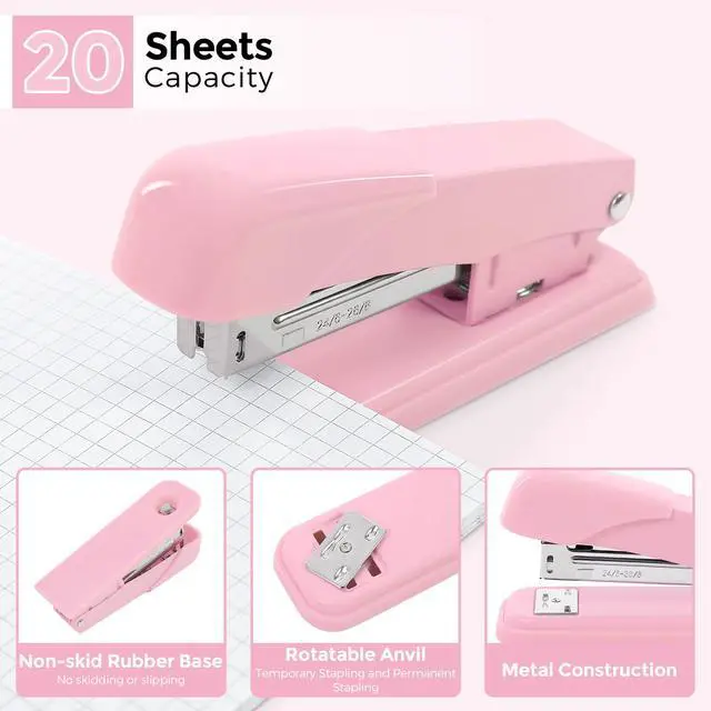 Alt view image 4 of 7 - Pink Office Supplies Set, Pencil Holder for Desk,Gel Pen, Stapler, Tape Dispenser, Scissors,Clips and 1000pcs Staples, Office Decor for Women, Pink Desk Accessories