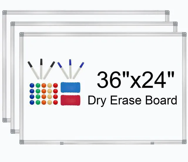 Main image of 3' x 2' Whiteboard Dry Erase White Board for Wall 36x24 (3pcs) Magnetic Boards for Office Classroom & Home, Small Wall Whiteboard Including 6 Markers, 20 Magnets, 2 Erasers