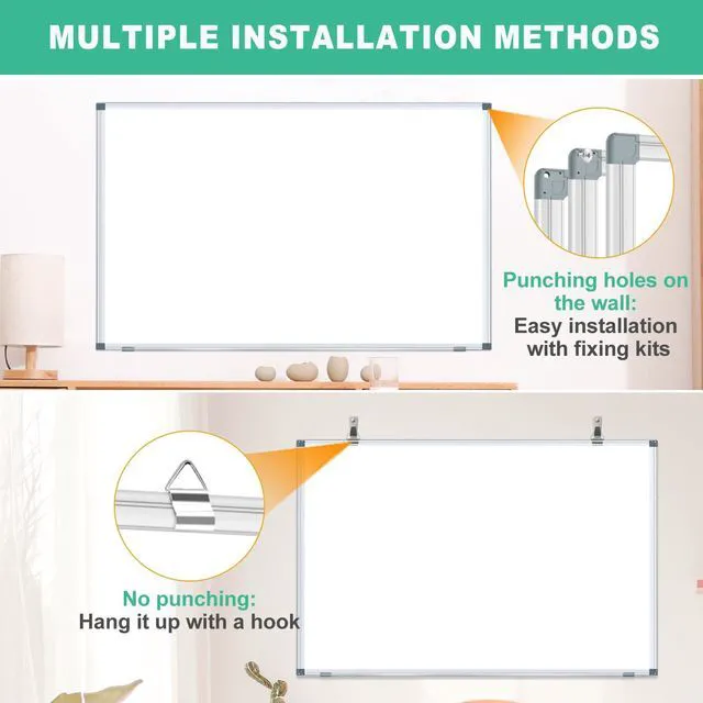 Alt view image 3 of 6 - Large Dry Erase White Board 4' x 3' Magnetic Whiteboard 48"x36" Aluminum Presentation Whiteboard with Long Pen Tray, 6 Markers, 2 Erasers &12 Magnets