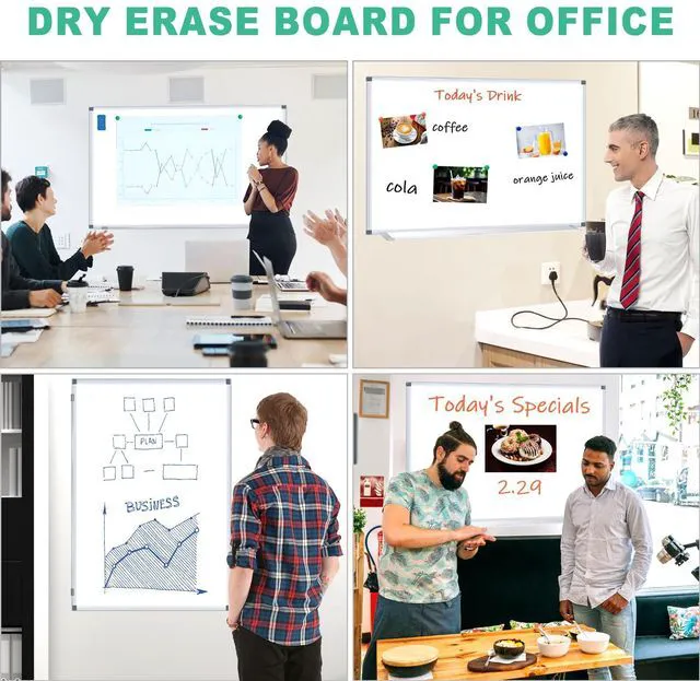 Alt view image 6 of 6 - Large Dry Erase White Board 4' x 3' Magnetic Whiteboard 48"x36" Aluminum Presentation Whiteboard with Long Pen Tray, 6 Markers, 2 Erasers &12 Magnets