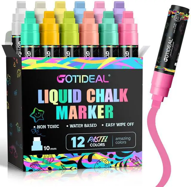 Main image of Window Markers, Jumbo Chalk Markers, 10mm Thick Tip, 12 Colors Pastel Color, for Blackboard, Washable Car Marker for Chalkboard Glass Mirrow