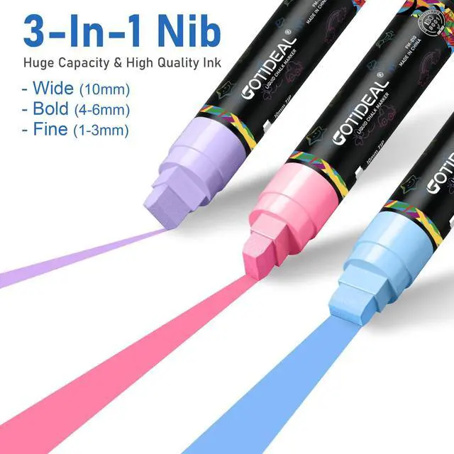 Alt view image 3 of 7 - Window Markers, Jumbo Chalk Markers, 10mm Thick Tip, 12 Colors Pastel Color, for Blackboard, Washable Car Marker for Chalkboard Glass Mirrow