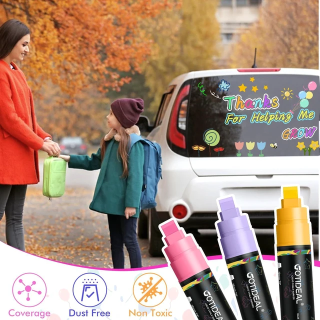 Alt view image 5 of 7 - Window Markers, Jumbo Chalk Markers, 10mm Thick Tip, 12 Colors Pastel Color, for Blackboard, Washable Car Marker for Chalkboard Glass Mirrow