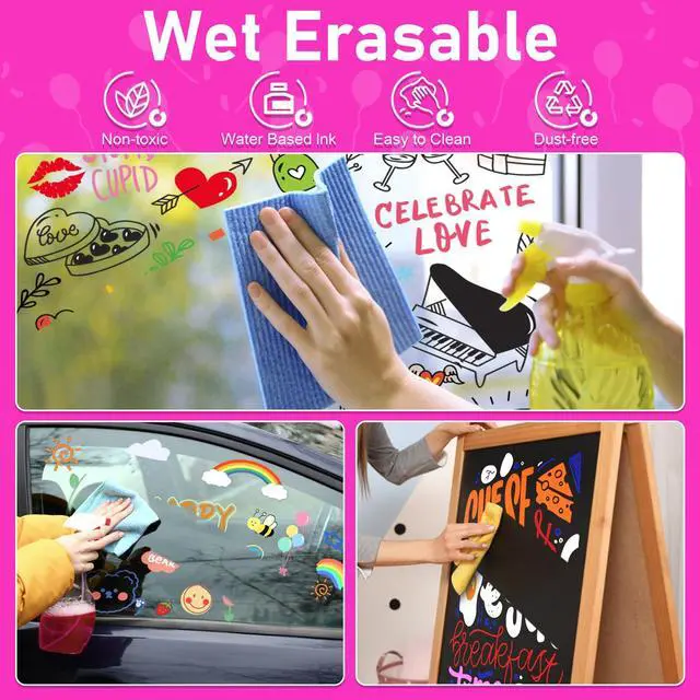 Alt view image 4 of 7 - Window Markers, Jumbo Chalk Markers, 10mm Thick Tip, 12 Colors Pastel Color, for Blackboard, Washable Car Marker for Chalkboard Glass Mirrow
