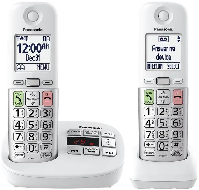 Main image of Cordless Phone, Easy to Use with Large Display and Big Buttons, Flashing Favorites Key, Built in Flashlight, Call Block, Volume Boost, Talking Caller ID, 2 Cordless Handsets - KX-TGU432W