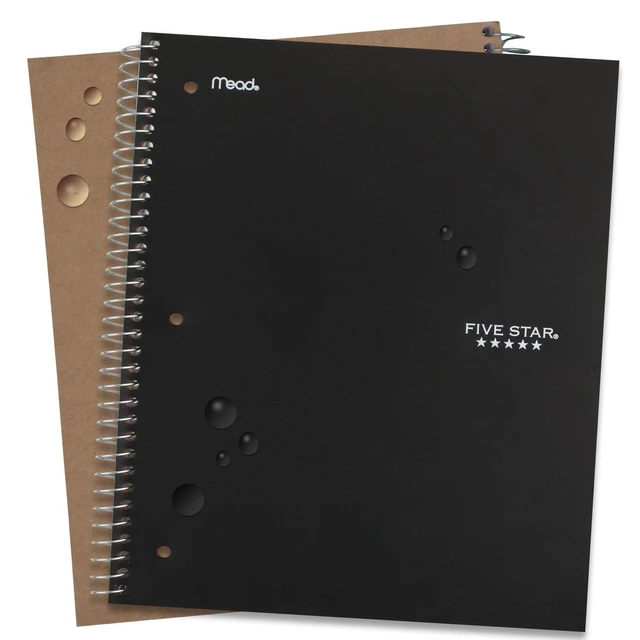 Alt view image 4 of 7 - Spiral Notebook + Study App, 5 Subject, Wide Ruled Paper, 8" x 10-1/2", 200 Sheets, Fights Ink Bleed, Water Resistant Cover, Black (72045) (Pack of 2)