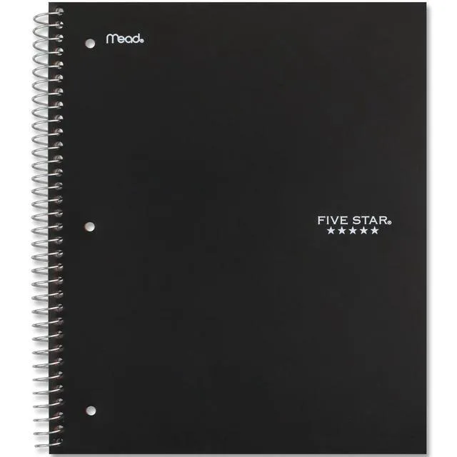 Alt view image 6 of 7 - Spiral Notebook + Study App, 5 Subject, Wide Ruled Paper, 8" x 10-1/2", 200 Sheets, Fights Ink Bleed, Water Resistant Cover, Black (72045) (Pack of 2)