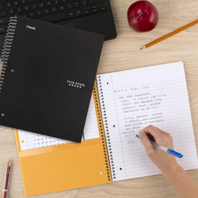 Alt view image 7 of 7 - Spiral Notebook + Study App, 5 Subject, Wide Ruled Paper, 8" x 10-1/2", 200 Sheets, Fights Ink Bleed, Water Resistant Cover, Black (72045) (Pack of 2)
