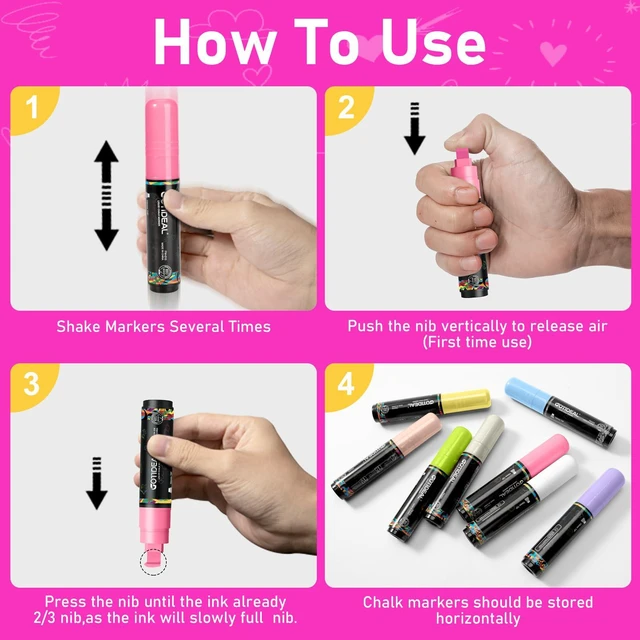 Alt view image 7 of 7 - Window Markers, Jumbo Chalk Markers, 10mm Thick Tip, 12 Colors Pastel Color, for Blackboard, Washable Car Marker for Chalkboard Glass Mirrow