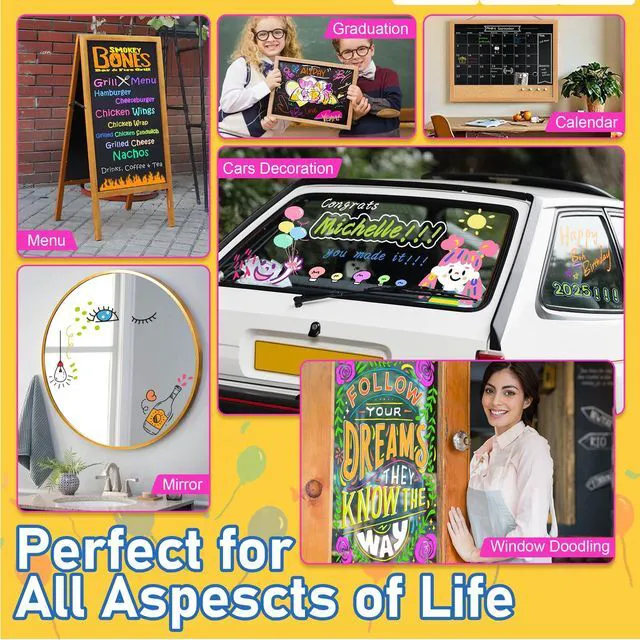 Alt view image 6 of 7 - Window Markers, Jumbo Chalk Markers, 10mm Thick Tip, 12 Colors Pastel Color, for Blackboard, Washable Car Marker for Chalkboard Glass Mirrow