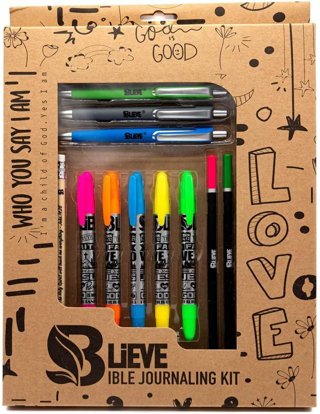 Main image of Bible Journaling Kit With Gel Highlighters And Pens No Bleed, Scripture Markers and Pencils Supplies, Stencils Planner Set For Coloring Journal Art Illustrated By Faith Christian Gifts 24pcs