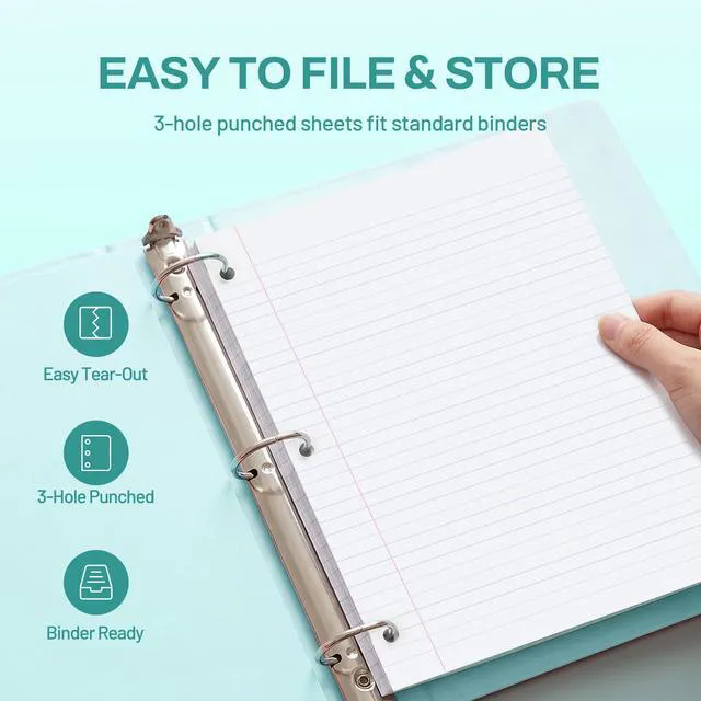 Alt view image 4 of 7 - 5 Subject Notebook College Ruled - 400 Pages, 9"x11", 5 Pocket Colored Dividers, 3-Hole Punched Paper, Teal
