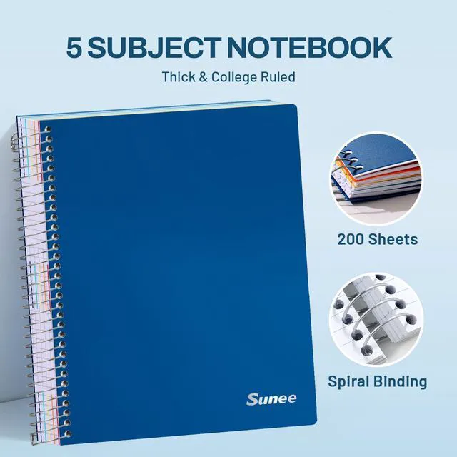 Alt view image 2 of 7 - 5 Subject Notebook College Ruled - 400 Pages, 9"x11", 5 Pocket Colored Dividers, 3-Hole Punched Paper, Dark Blue