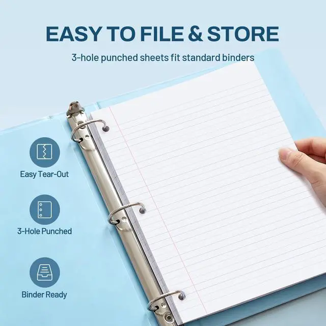 Alt view image 4 of 7 - 5 Subject Notebook College Ruled - 400 Pages, 9"x11", 5 Pocket Colored Dividers, 3-Hole Punched Paper, Dark Blue
