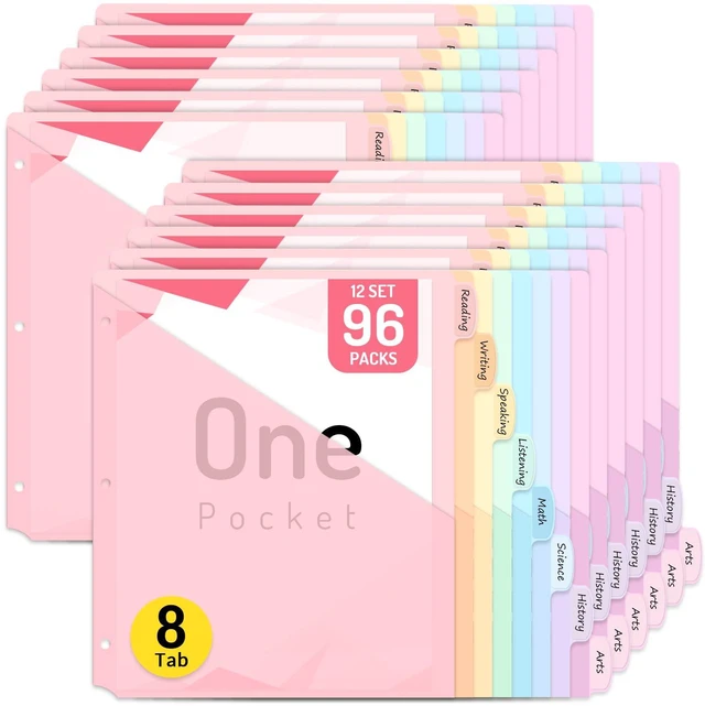Main image of 96 Count Dividers for 3 Ring Binder, 8 tabs Binder Dividers Dividers with Pockets, Binder Dividers with Tabs for School Office and Home Organization, Multicolor, 12 Sets