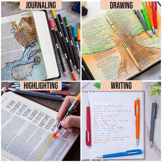 Alt view image 5 of 7 - Bible Journaling Kit With Gel Highlighters And Pens No Bleed, Scripture Markers and Pencils Supplies, Stencils Planner Set For Coloring Journal Art Illustrated By Faith Christian Gifts 24pcs