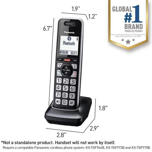 Alt view image 3 of 3 - Additional Cordless Phone Handset, Advanced Call Block, Compatible with KX-TGF94x and KX-TGF97x Series - KX-TGFA97B (Black with Silver Trim)