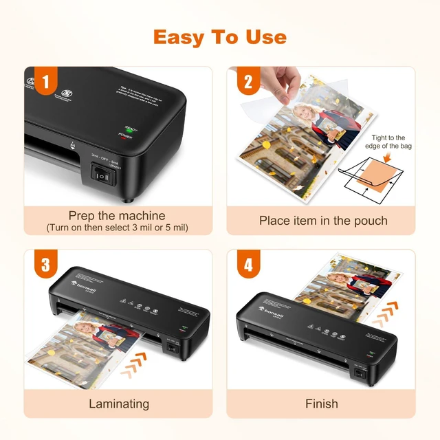 Alt view image 7 of 7 - 9 Inch Thermal Laminator, Jam-Free Personal Laminating Machine 3-min fast preheat, 270mm/min, fits Letter/photo/ID cards, lightweight 2.02 lbs, quiet for teacher office home and classroom